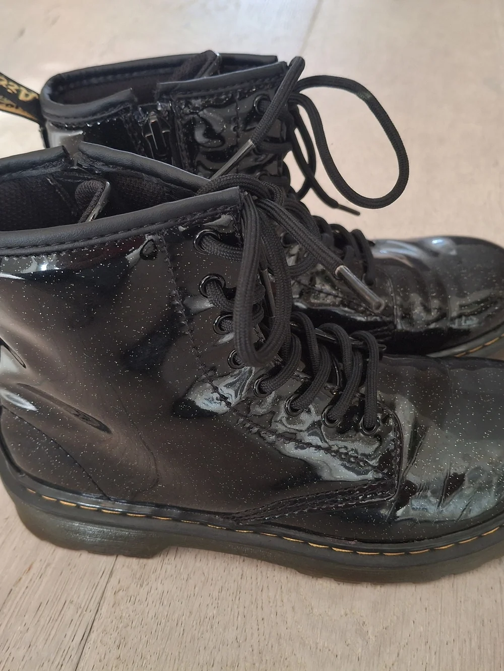 Dr. Martens Black Glitter Lace-Up Kids Boots